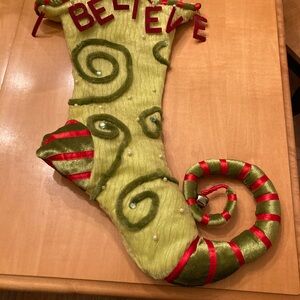Patience Brewster Dept 56 Krinkles “Believe” Elf Shoe Stocking Curled Toe